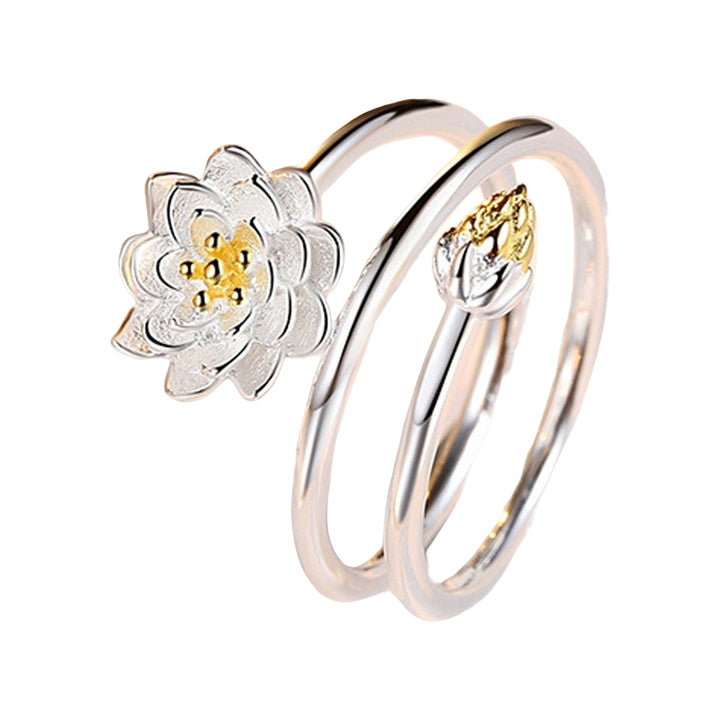 Women Ring Exquisite Smooth Double-layer Lotus Shape Opening Adjustable Lady Circlet Gift Image 4