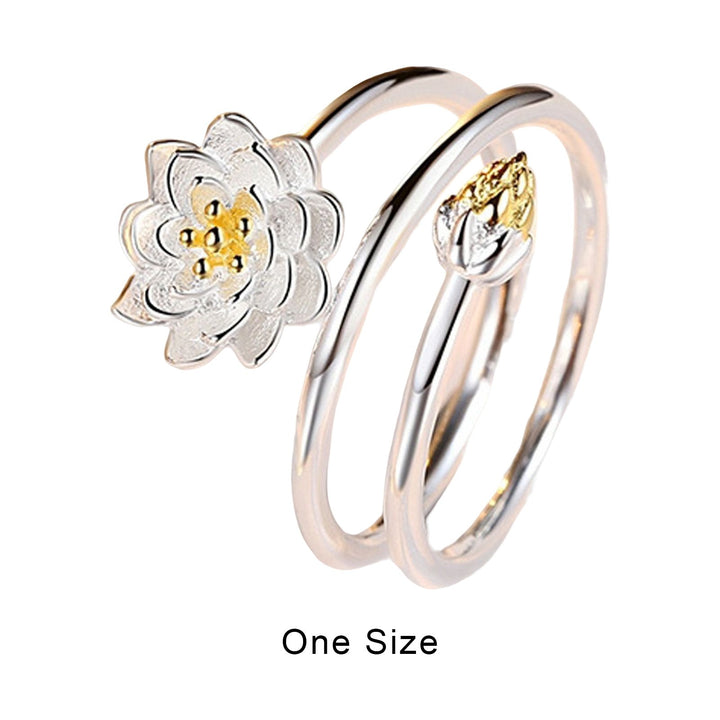 Women Ring Exquisite Smooth Double-layer Lotus Shape Opening Adjustable Lady Circlet Gift Image 6