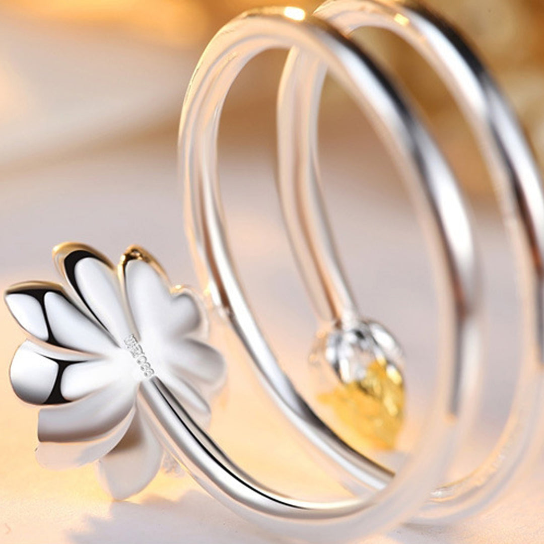 Women Ring Exquisite Smooth Double-layer Lotus Shape Opening Adjustable Lady Circlet Gift Image 8