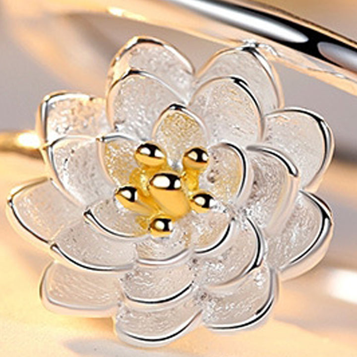 Women Ring Exquisite Smooth Double-layer Lotus Shape Opening Adjustable Lady Circlet Gift Image 10