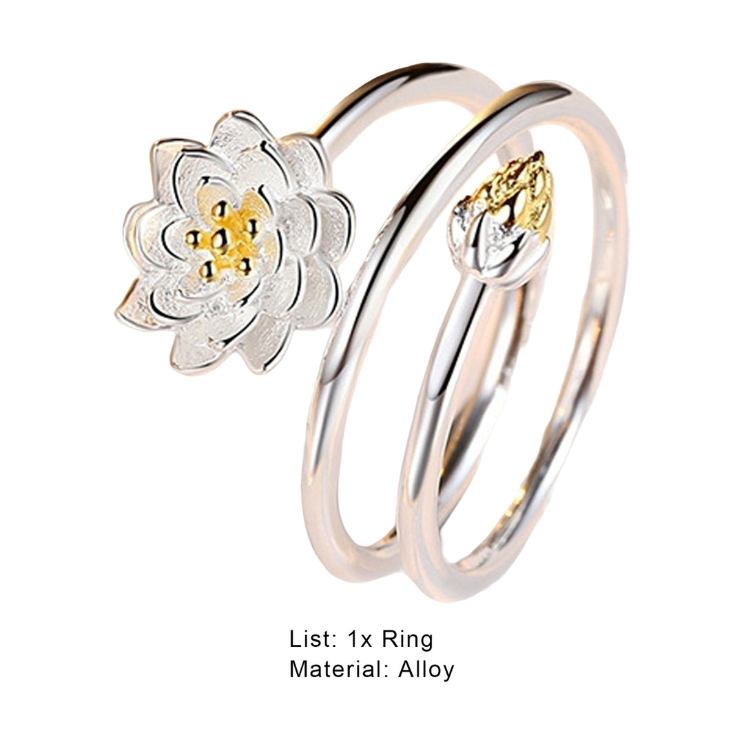 Women Ring Exquisite Smooth Double-layer Lotus Shape Opening Adjustable Lady Circlet Gift Image 11