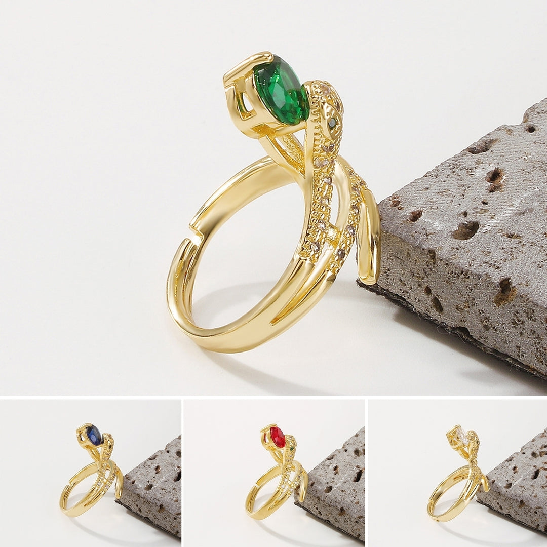 Women Ring Shining Irregular Artistic Geometric Inlaid Snake Shape Finger Ring for Party Image 1