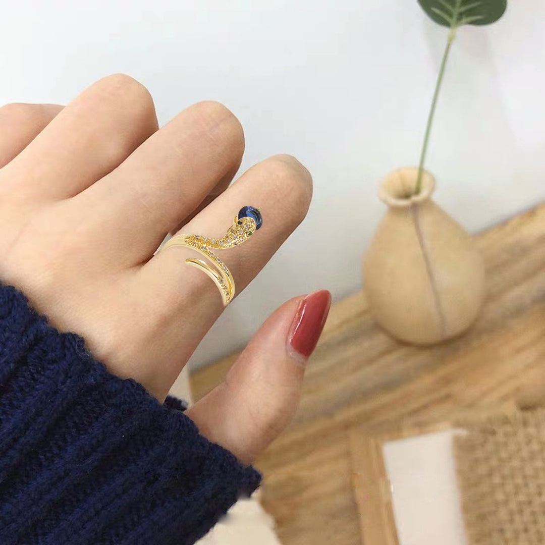 Women Ring Shining Irregular Artistic Geometric Inlaid Snake Shape Finger Ring for Party Image 7