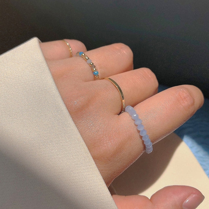 4Pcs Finger Rings Beaded Stackable Blue Ins Style Knuckle Rings for Party Dating Anniversary Image 4