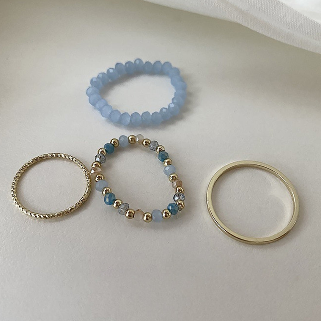 4Pcs Finger Rings Beaded Stackable Blue Ins Style Knuckle Rings for Party Dating Anniversary Image 10