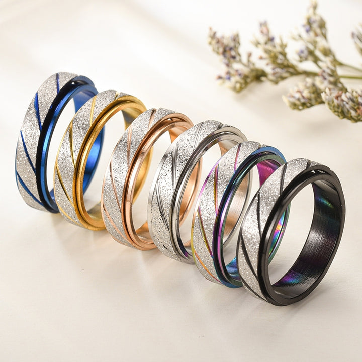 Finger Ring Frosted Slash Line Color Block Men Women Striped Turnable Ring Fashion Jewelry Image 1