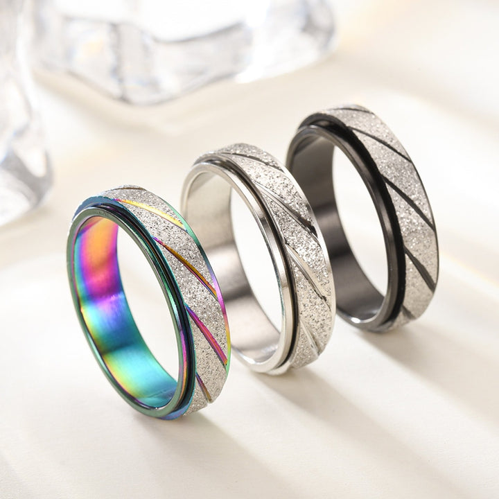 Finger Ring Frosted Slash Line Color Block Men Women Striped Turnable Ring Fashion Jewelry Image 8