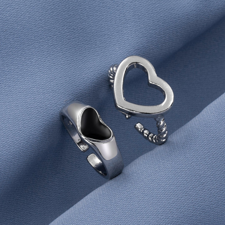 2Pcs Couple Rings Hollow Plated Heart Jewelry Opening Adjustable Finger Rings Valentines Day Gift Image 3