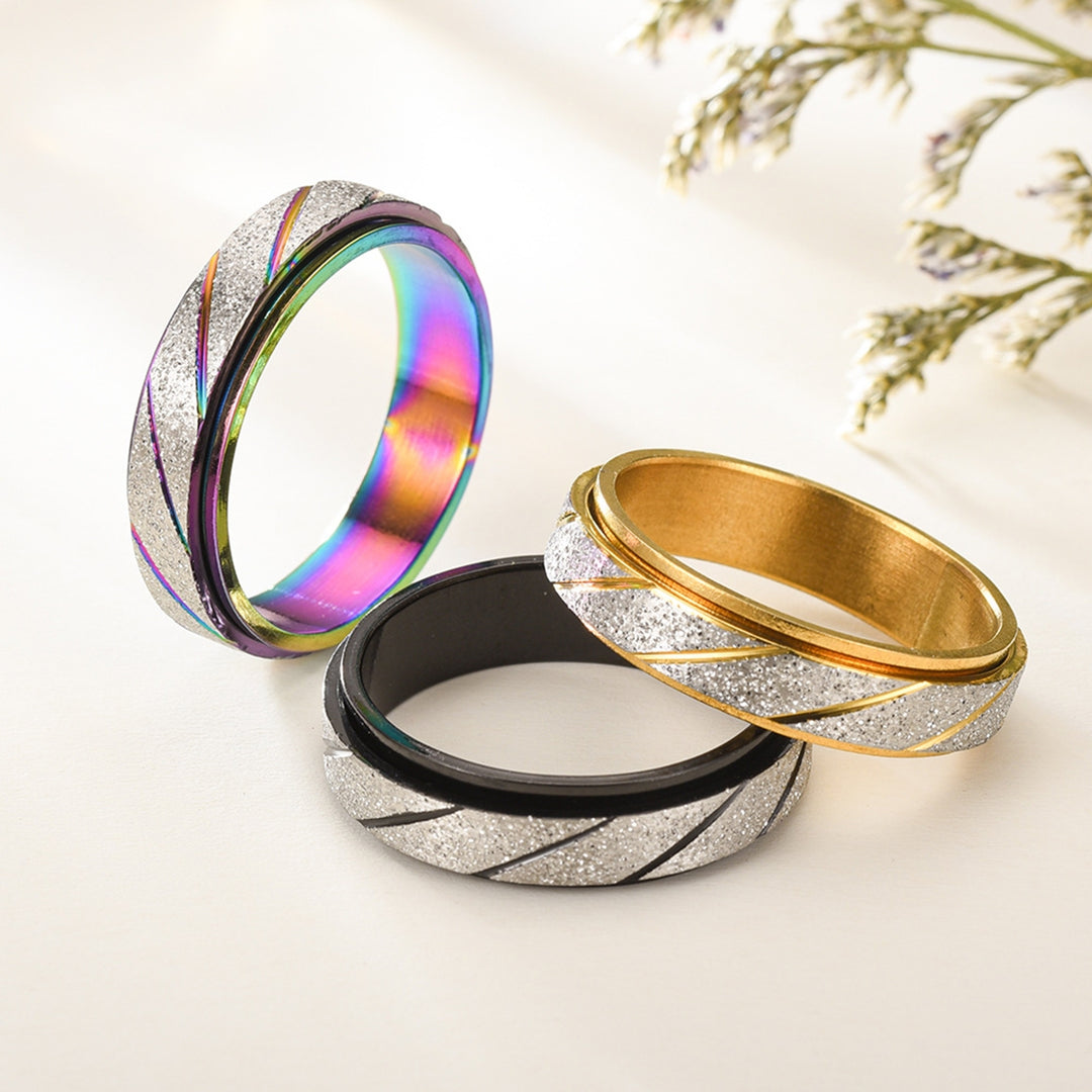 Finger Ring Frosted Slash Line Color Block Men Women Striped Turnable Ring Fashion Jewelry Image 10