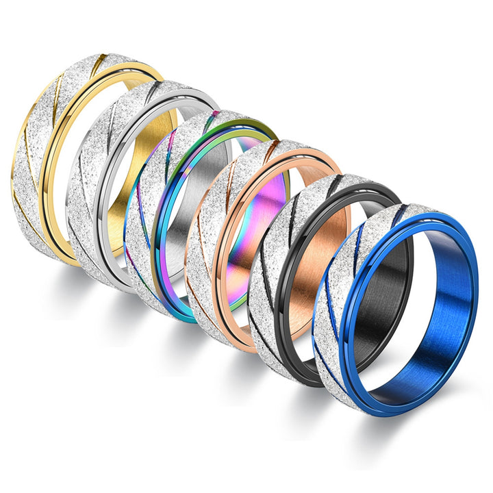 Finger Ring Frosted Slash Line Color Block Men Women Striped Turnable Ring Fashion Jewelry Image 11