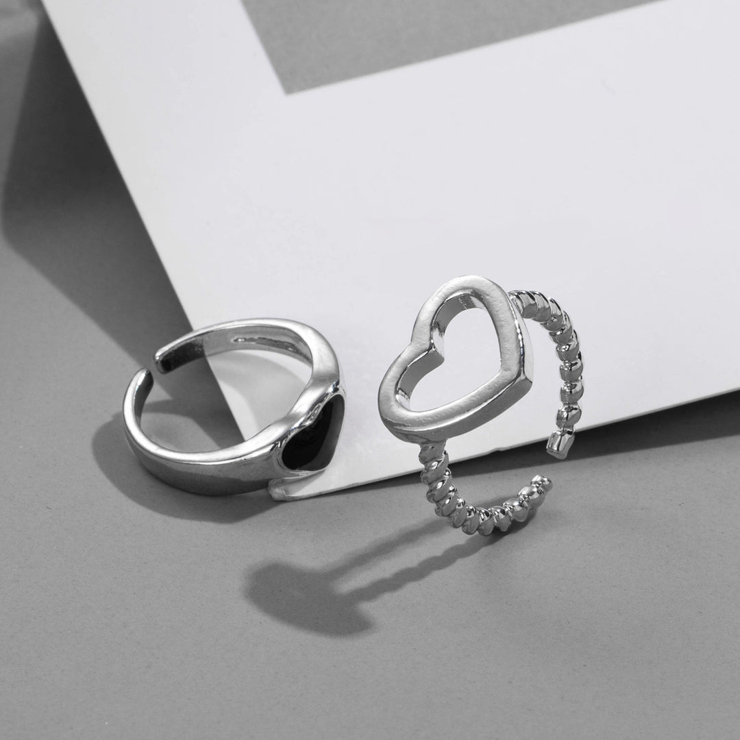 2Pcs Couple Rings Hollow Plated Heart Jewelry Opening Adjustable Finger Rings Valentines Day Gift Image 4