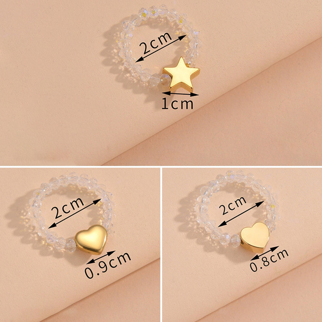 Ladies Bead Ring Cute Love Heart Star Ring Decoration Elegant Jewelry Accessories Fashion White Black Beads Finger Ring Image 11