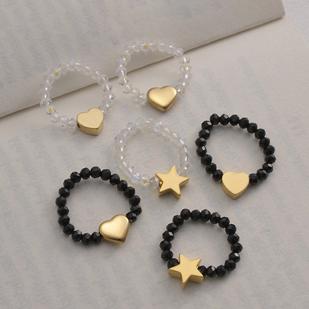 Ladies Bead Ring Cute Love Heart Star Ring Decoration Elegant Jewelry Accessories Fashion White Black Beads Finger Ring Image 12