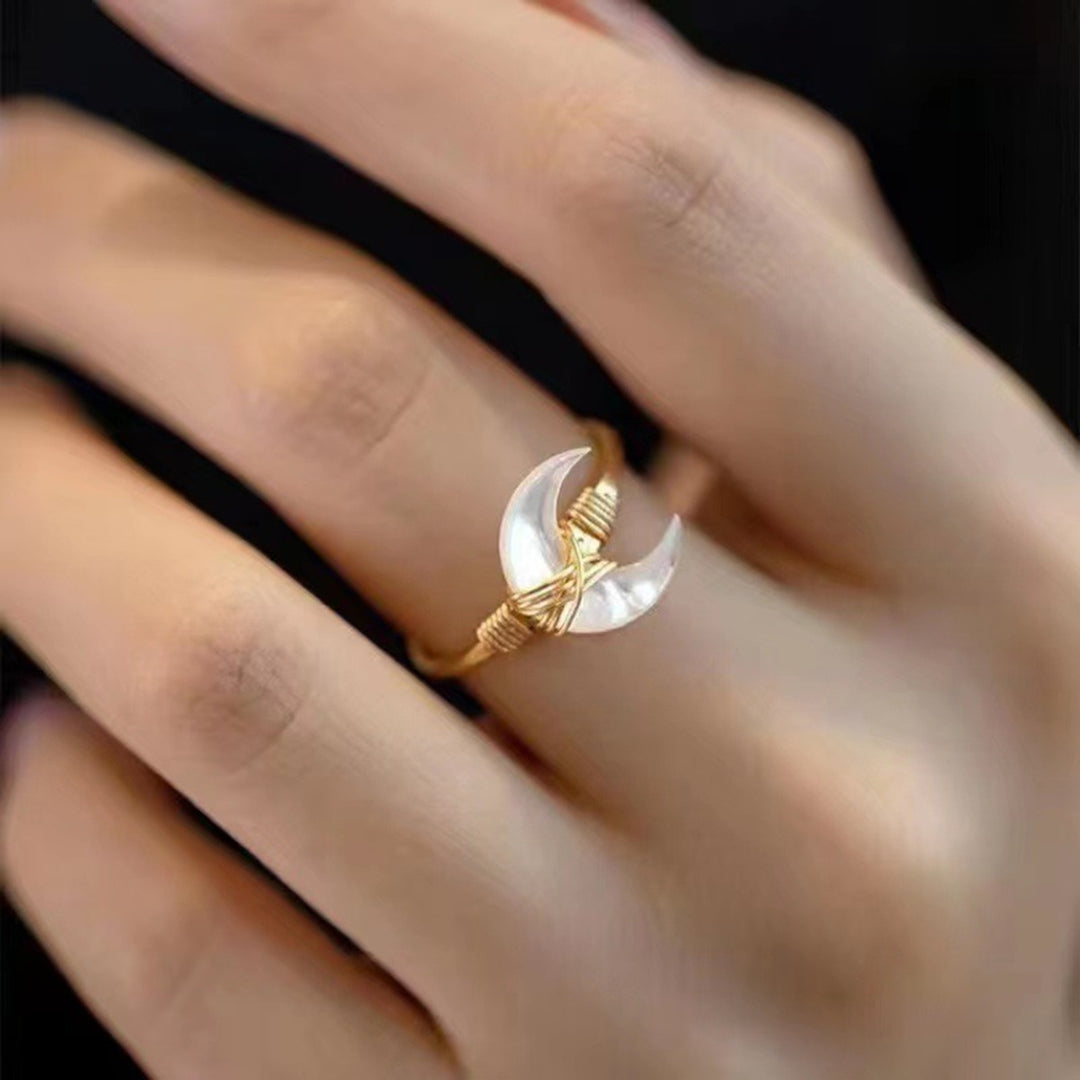 Adjustable Exquisite Noble Lady Ring Trendy Half Moon Decor Finger Ring Jewelry Accessory Image 1