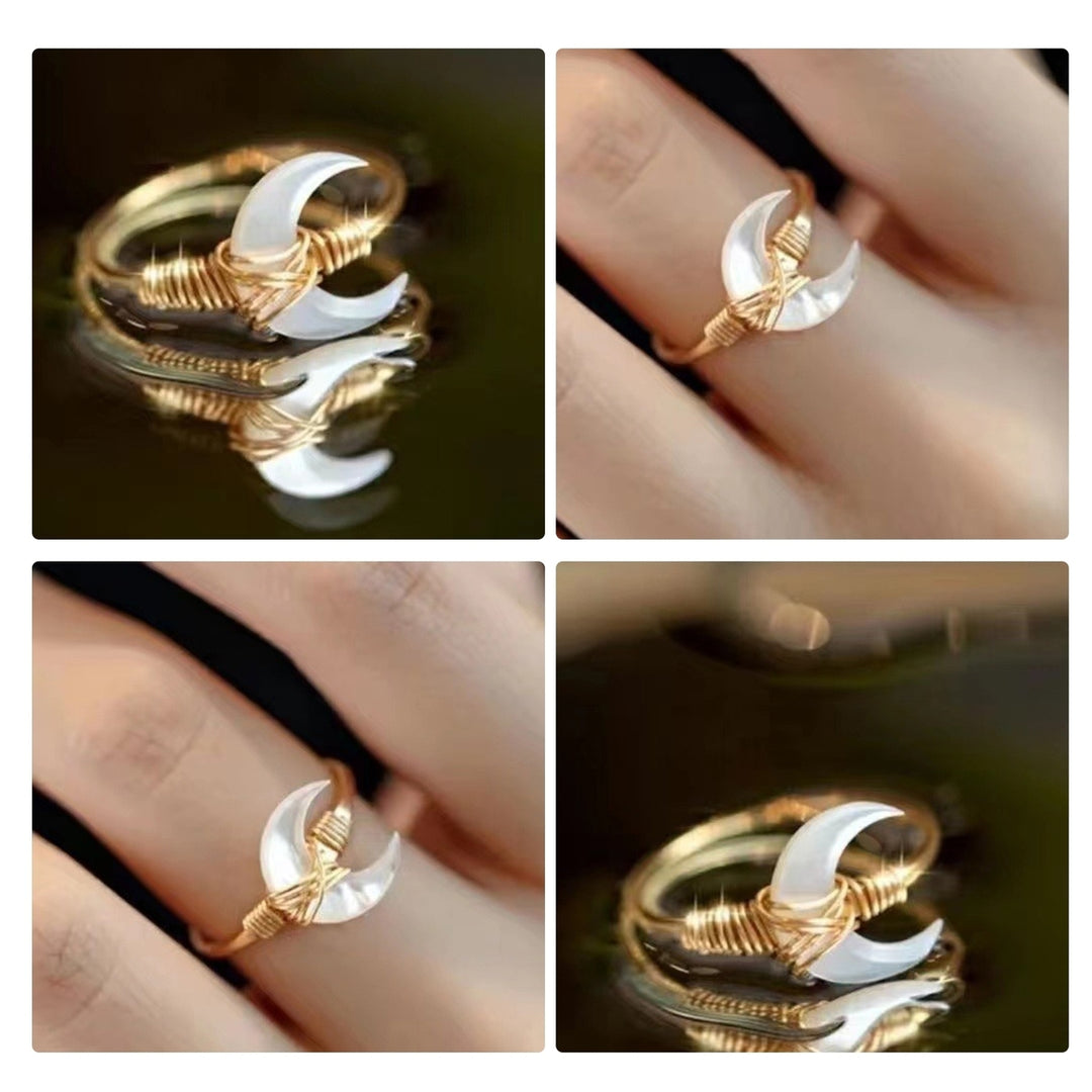 Adjustable Exquisite Noble Lady Ring Trendy Half Moon Decor Finger Ring Jewelry Accessory Image 12