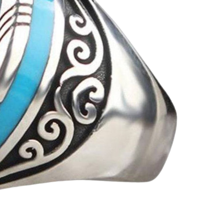 Electroplating Polishing Wide Men Ring Punk Retro Carved Pattern Faux Turquoise Ring Jewelry Accessories Image 8