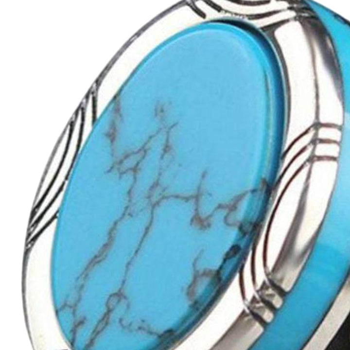 Electroplating Polishing Wide Men Ring Punk Retro Carved Pattern Faux Turquoise Ring Jewelry Accessories Image 9