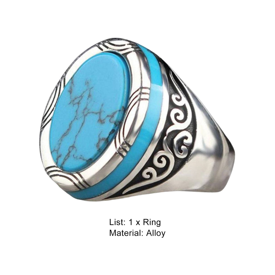 Electroplating Polishing Wide Men Ring Punk Retro Carved Pattern Faux Turquoise Ring Jewelry Accessories Image 10