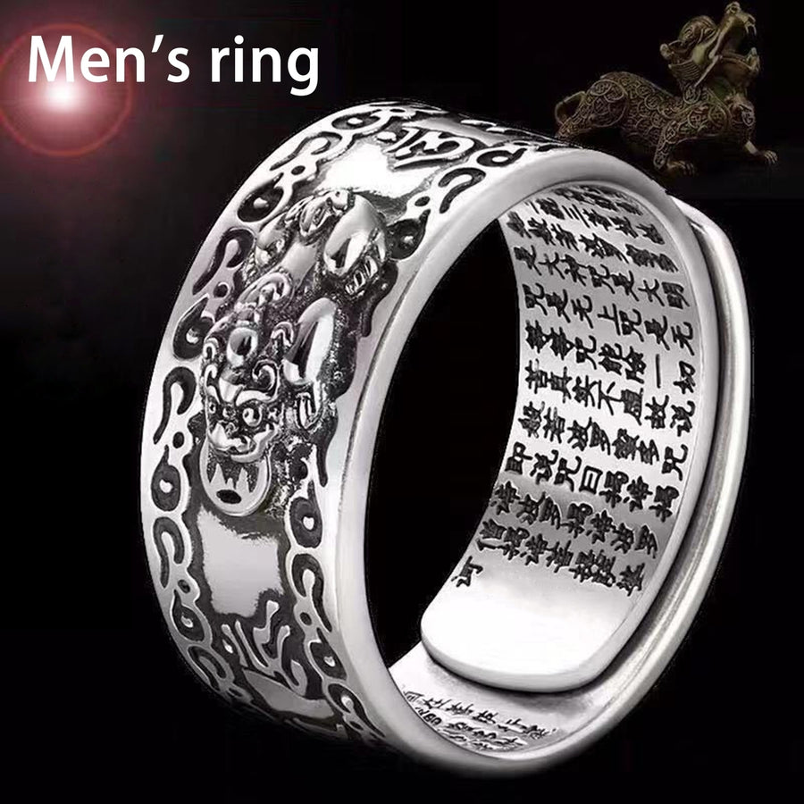 Men Ring Retro Style Engraving Sutra Characters Hypoallergenic Adjustable Fashion Jewelry Chinese Mythical Animal Finger Image 1