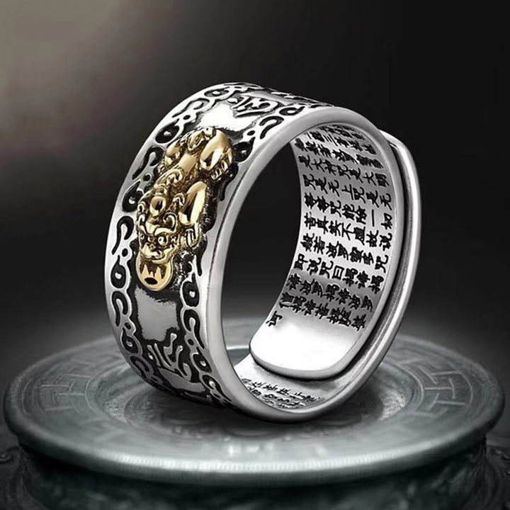 Men Ring Retro Style Engraving Sutra Characters Hypoallergenic Adjustable Fashion Jewelry Chinese Mythical Animal Finger Image 2