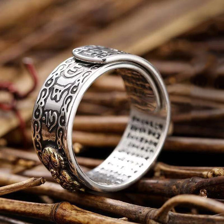 Men Ring Retro Style Engraving Sutra Characters Hypoallergenic Adjustable Fashion Jewelry Chinese Mythical Animal Finger Image 3