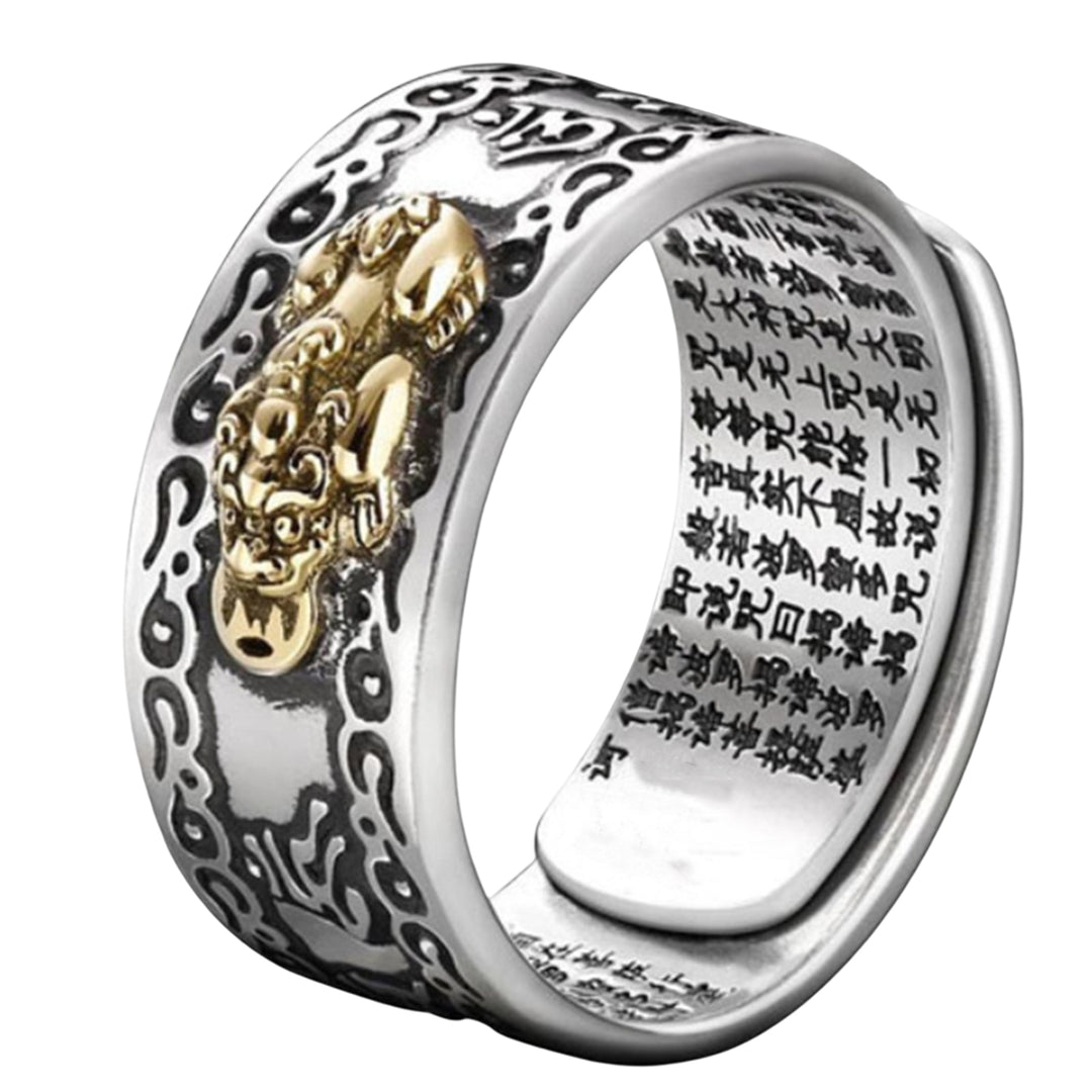 Men Ring Retro Style Engraving Sutra Characters Hypoallergenic Adjustable Fashion Jewelry Chinese Mythical Animal Finger Image 4