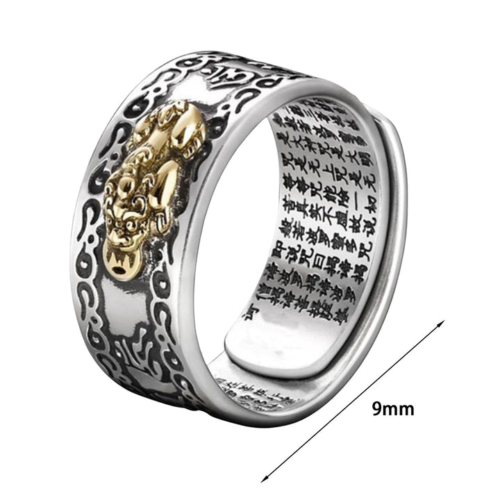 Men Ring Retro Style Engraving Sutra Characters Hypoallergenic Adjustable Fashion Jewelry Chinese Mythical Animal Finger Image 6