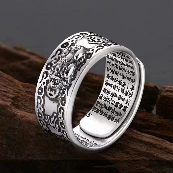 Men Ring Retro Style Engraving Sutra Characters Hypoallergenic Adjustable Fashion Jewelry Chinese Mythical Animal Finger Image 7