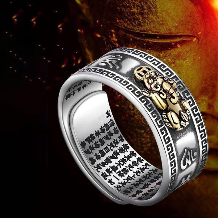 Men Ring Retro Style Engraving Sutra Characters Hypoallergenic Adjustable Fashion Jewelry Chinese Mythical Animal Finger Image 8