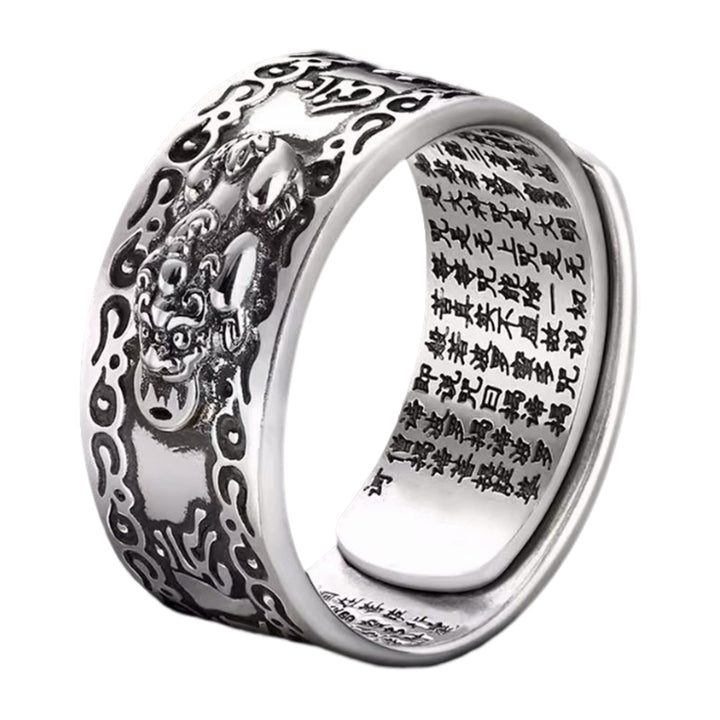 Men Ring Retro Style Engraving Sutra Characters Hypoallergenic Adjustable Fashion Jewelry Chinese Mythical Animal Finger Image 9