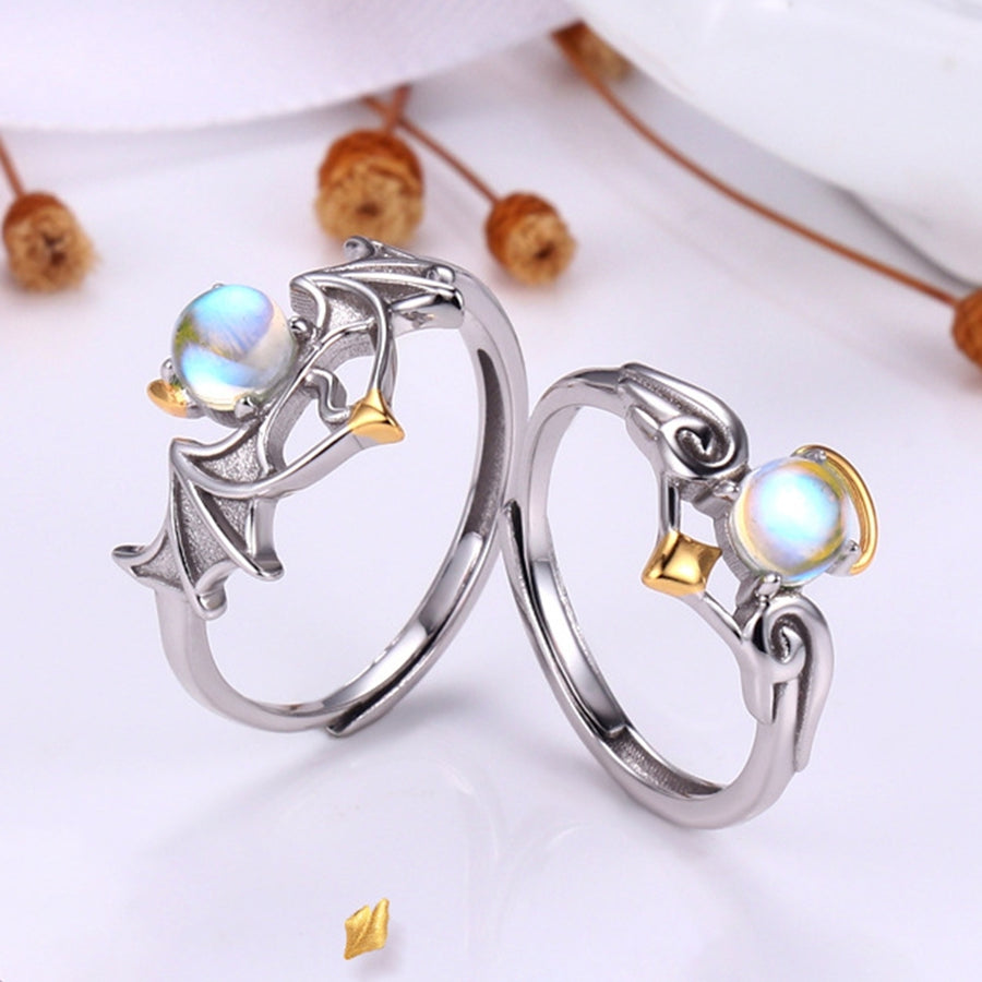 Women Ring Romantic Shining Faux Moonstone Adjustable Opening Design Decorative Gifts Angel Demon Wings Finger Ring Image 1