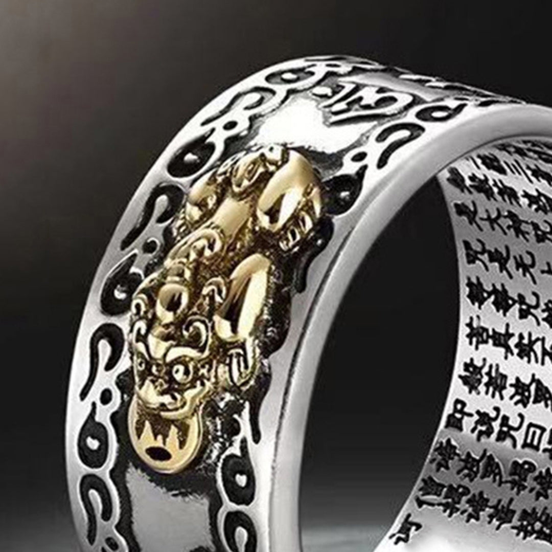 Men Ring Retro Style Engraving Sutra Characters Hypoallergenic Adjustable Fashion Jewelry Chinese Mythical Animal Finger Image 11