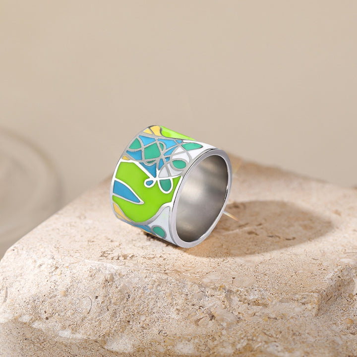 Ring Personality Handmade Artistic Green Epoxy Leaf Shape Finger Ring Jewelry Accessory Image 6