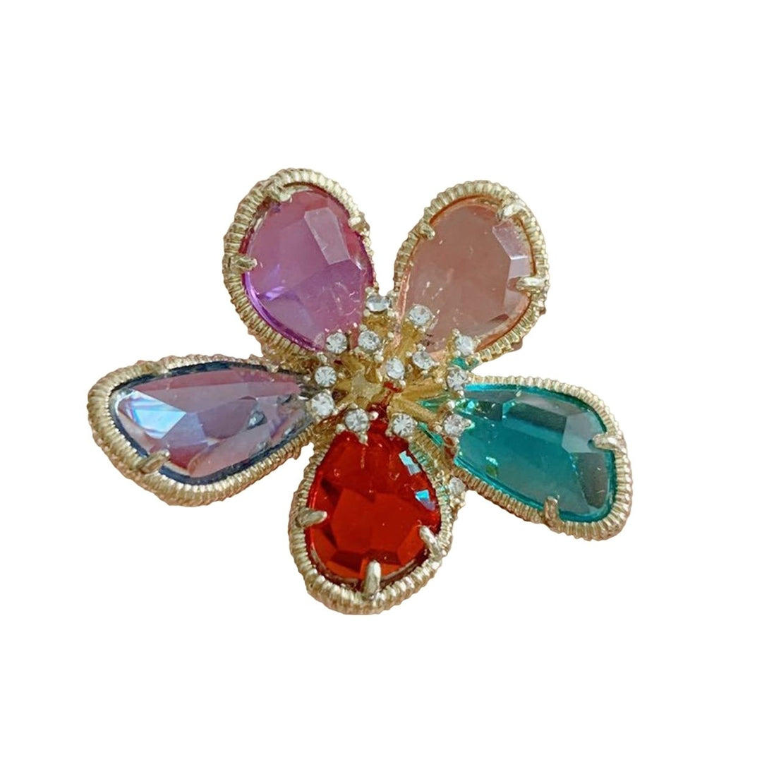 Women Ring Clear Rhinestones Opening Adjustable Colorful Big Petal Party Trendy Ring Jewelry Accessories Image 1