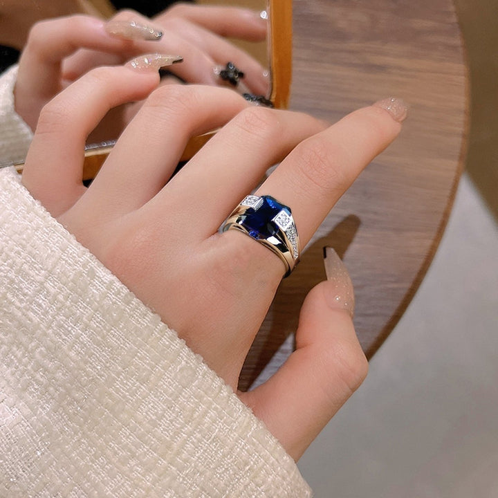 Women Ring Non-Fading All Match Exquisite Daily Wear Inlaid Zircon Blue Faux Gem High Gloss Lady Ring Fashion Jewelry Image 3