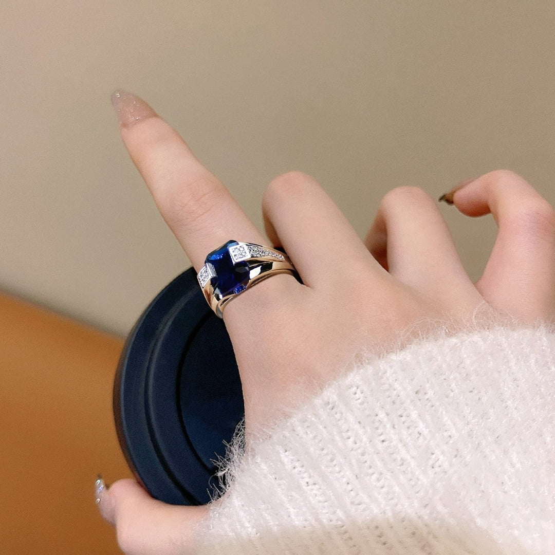 Women Ring Non-Fading All Match Exquisite Daily Wear Inlaid Zircon Blue Faux Gem High Gloss Lady Ring Fashion Jewelry Image 4