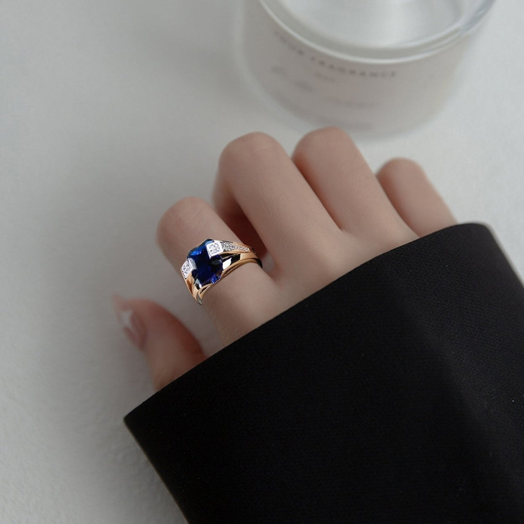 Women Ring Non-Fading All Match Exquisite Daily Wear Inlaid Zircon Blue Faux Gem High Gloss Lady Ring Fashion Jewelry Image 7