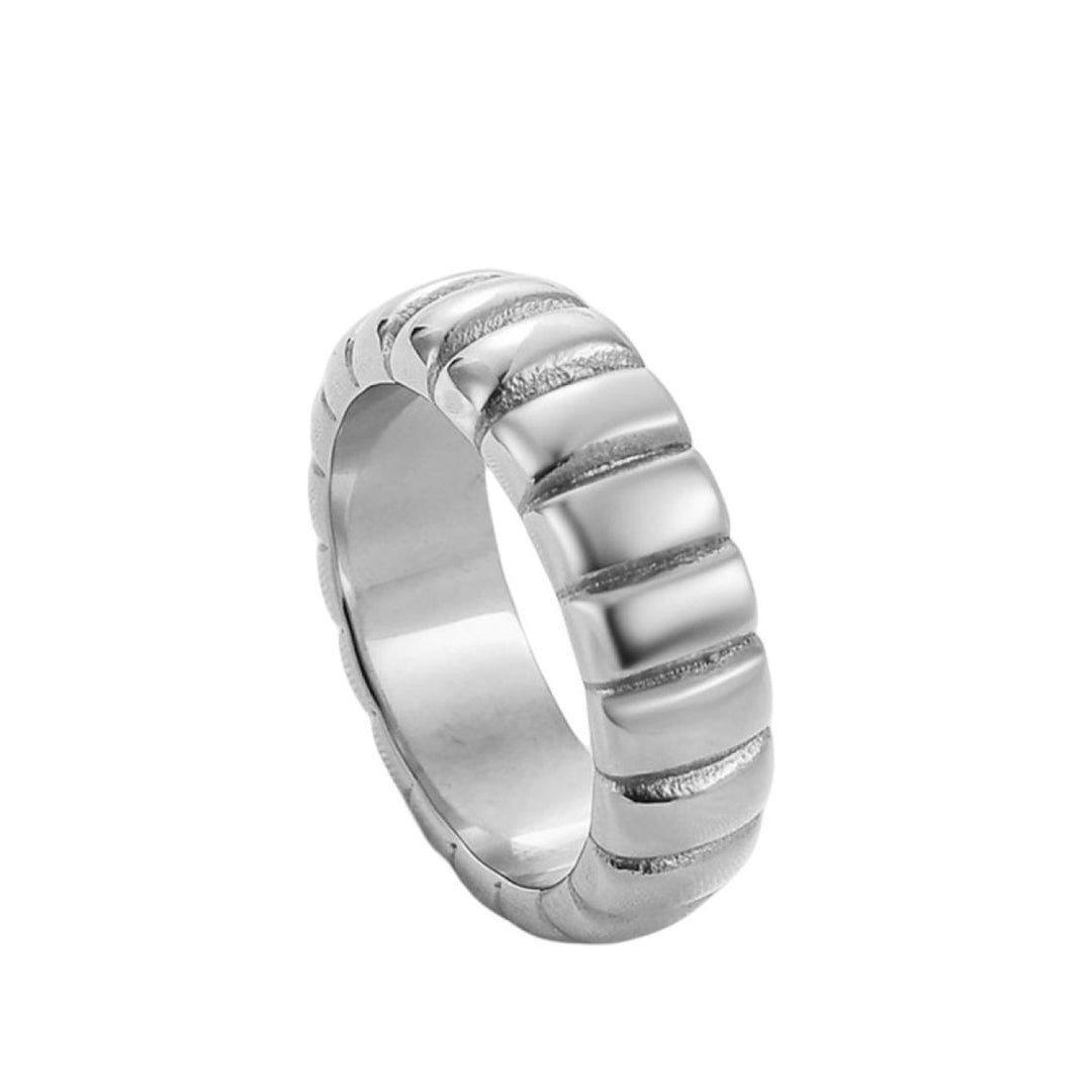 Finger Band Raised Grain Geometric Electroplating Bright Luster Charming Dress Up Colorfast Titanium Steel Punk Ring Image 8