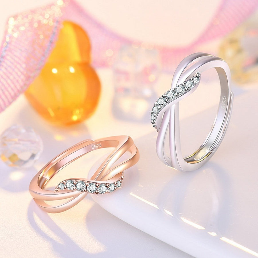 Adjustable Opening Design Engagement Ring Women Wave Lines Rhinestones Decor Wedding Ring Jewelry Accessories Image 1