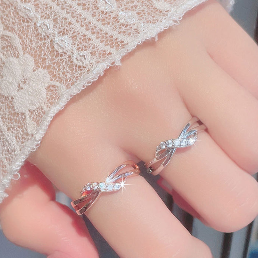 Adjustable Opening Design Engagement Ring Women Wave Lines Rhinestones Decor Wedding Ring Jewelry Accessories Image 2