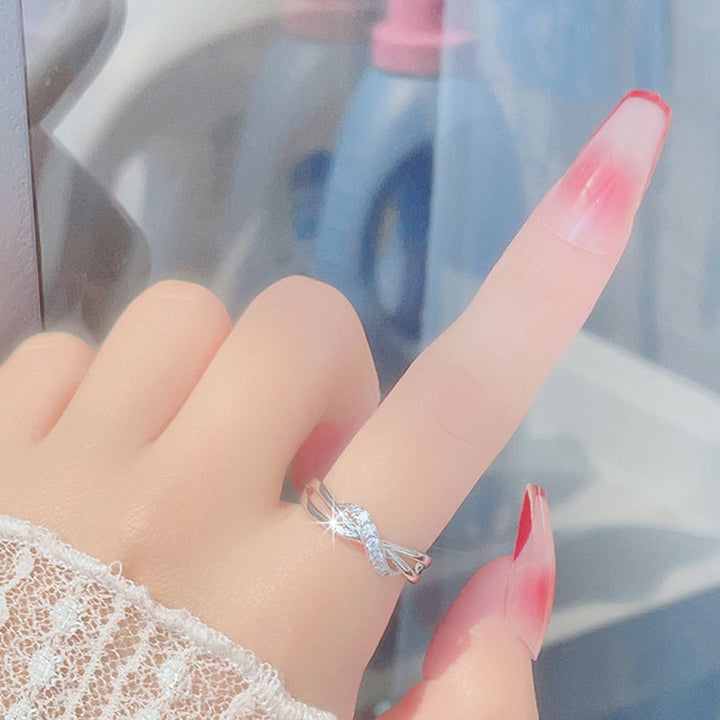 Adjustable Opening Design Engagement Ring Women Wave Lines Rhinestones Decor Wedding Ring Jewelry Accessories Image 3