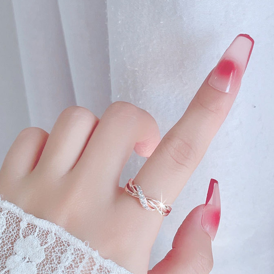 Adjustable Opening Design Engagement Ring Women Wave Lines Rhinestones Decor Wedding Ring Jewelry Accessories Image 4