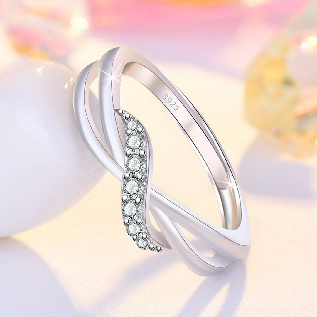 Adjustable Opening Design Engagement Ring Women Wave Lines Rhinestones Decor Wedding Ring Jewelry Accessories Image 8