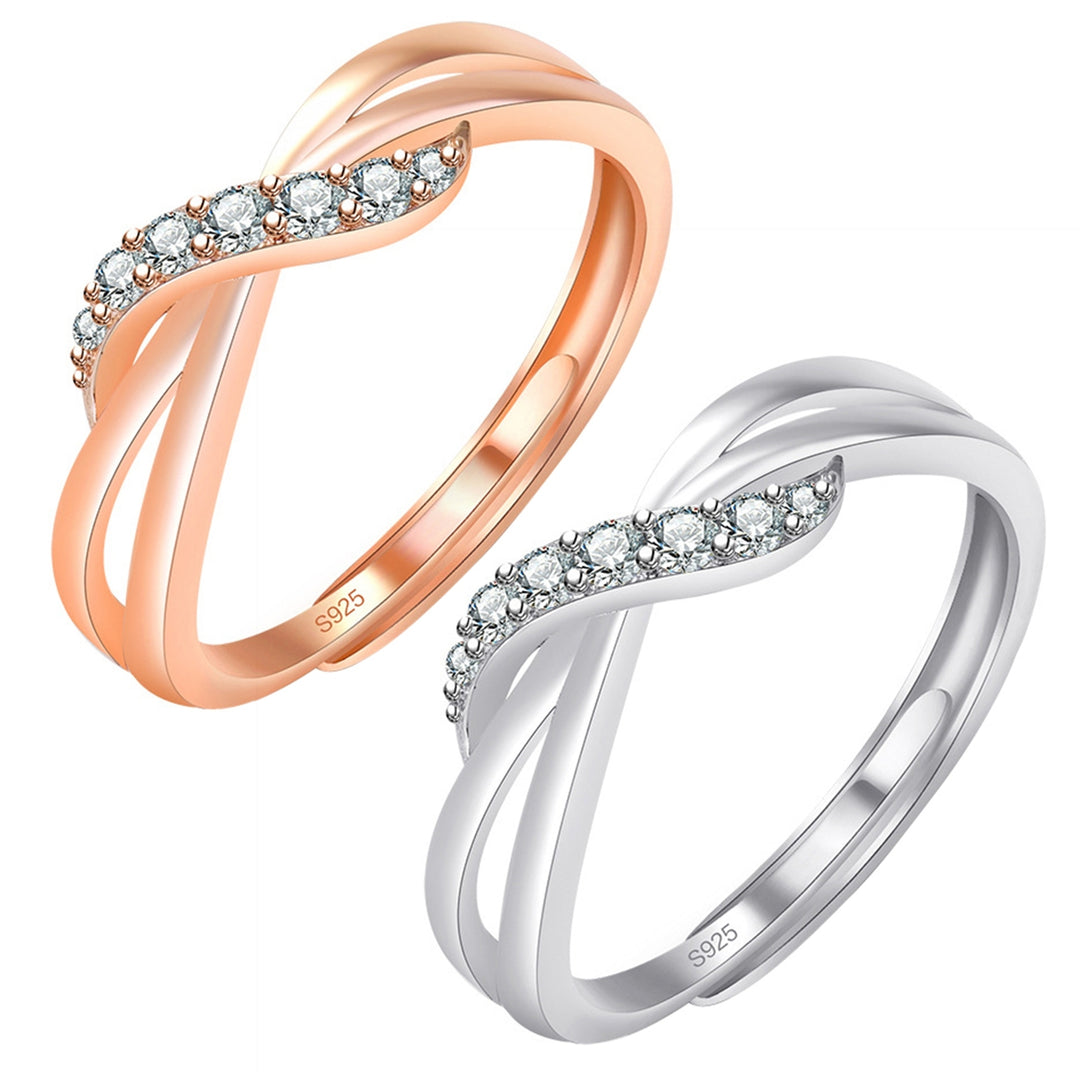 Adjustable Opening Design Engagement Ring Women Wave Lines Rhinestones Decor Wedding Ring Jewelry Accessories Image 9