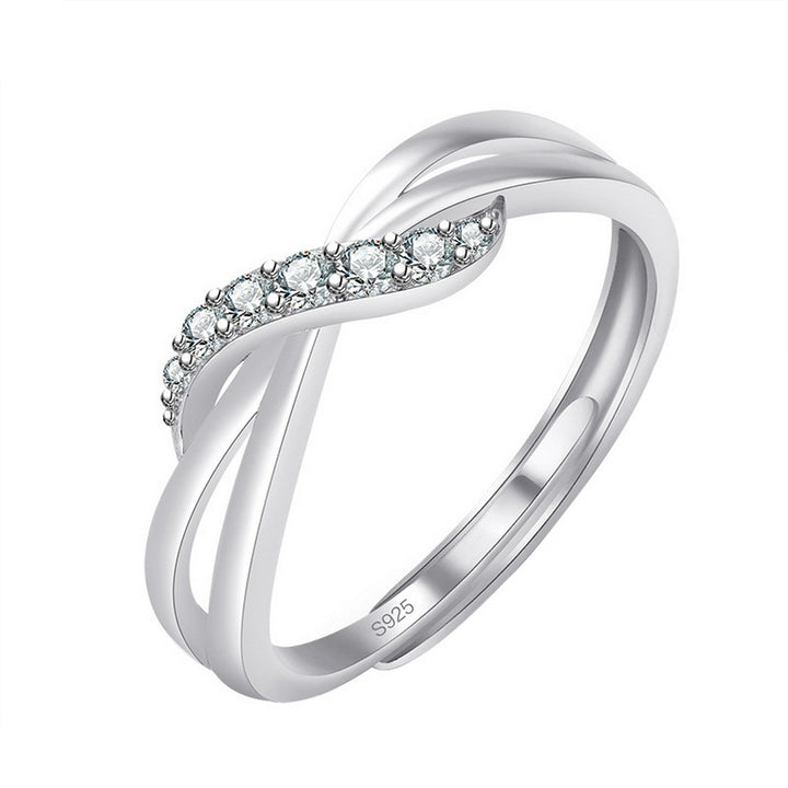 Adjustable Opening Design Engagement Ring Women Wave Lines Rhinestones Decor Wedding Ring Jewelry Accessories Image 11