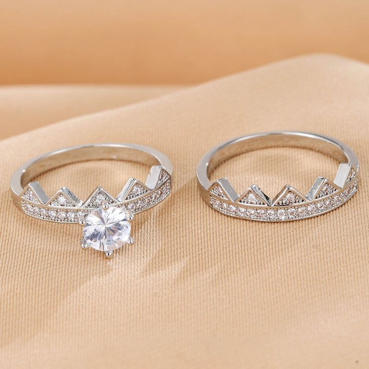 2Pcs/Set Women Ring 2 in 1 Detachable Dainty Gift Rhinestone Inlaid Crown Men Finger Ring Fashion Jewelry Image 2