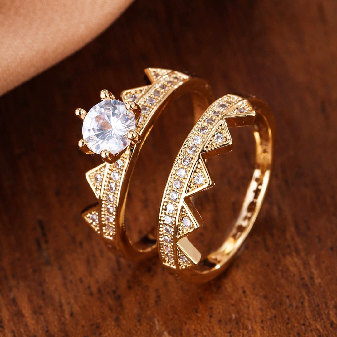 2Pcs/Set Women Ring 2 in 1 Detachable Dainty Gift Rhinestone Inlaid Crown Men Finger Ring Fashion Jewelry Image 3