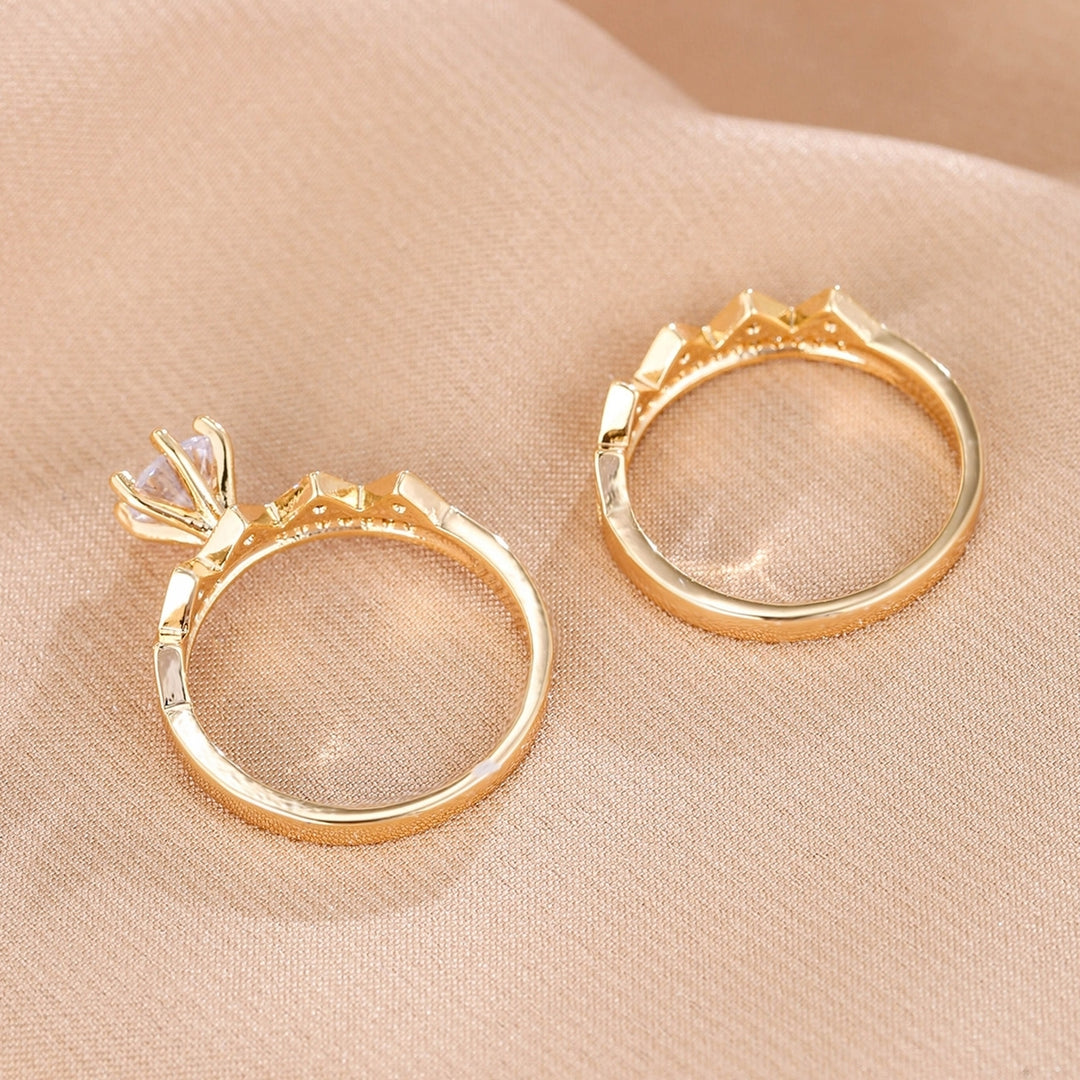 2Pcs/Set Women Ring 2 in 1 Detachable Dainty Gift Rhinestone Inlaid Crown Men Finger Ring Fashion Jewelry Image 6