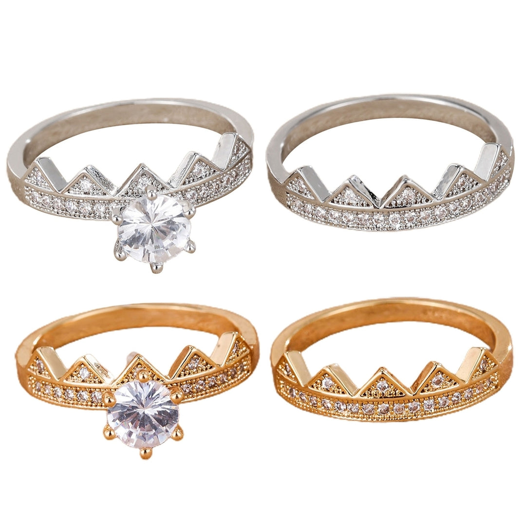 2Pcs/Set Women Ring 2 in 1 Detachable Dainty Gift Rhinestone Inlaid Crown Men Finger Ring Fashion Jewelry Image 7