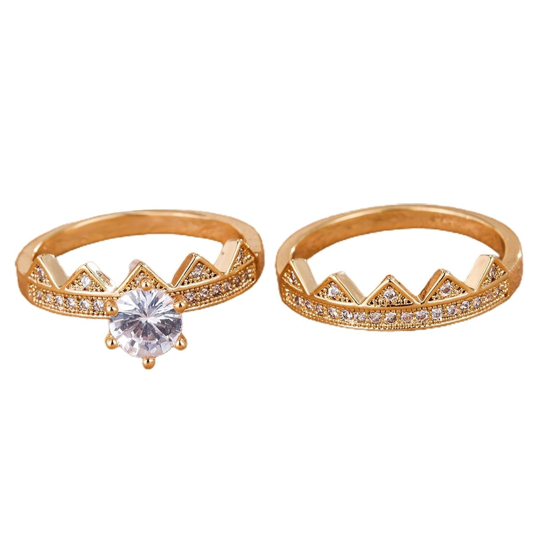 2Pcs/Set Women Ring 2 in 1 Detachable Dainty Gift Rhinestone Inlaid Crown Men Finger Ring Fashion Jewelry Image 9